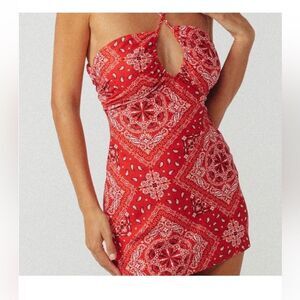 JGR & STN Red bandana print Halter Mini Dress country festival